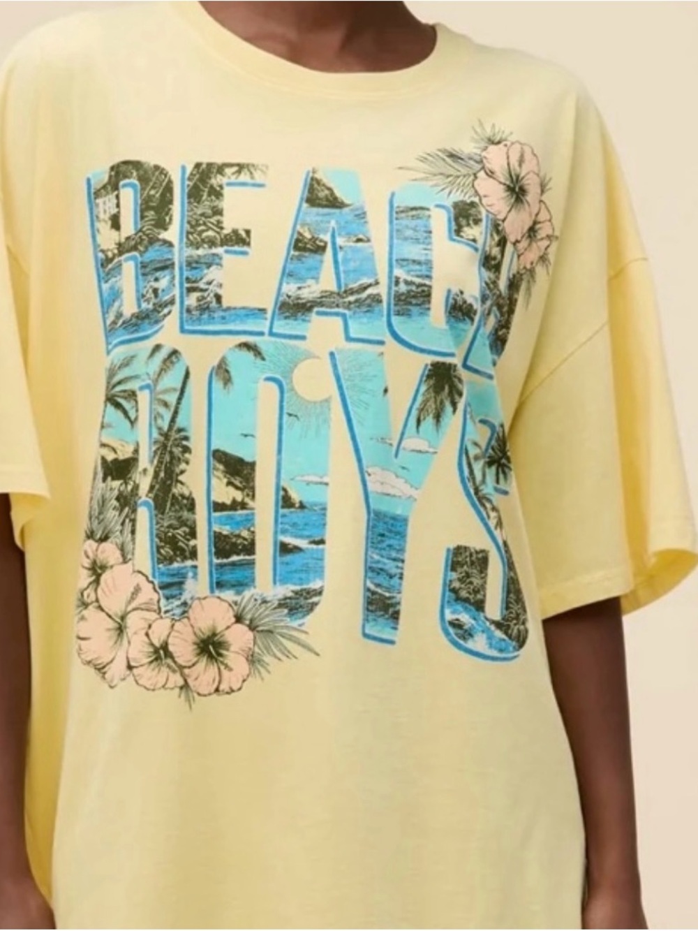 Daydreamer Yellow 'Beach Boys’ Graphic Tee with Blue & Pink Accents